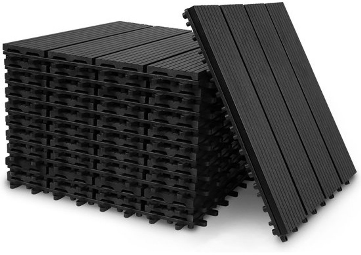 Terrastegels 30x30cm 11 stuks 1m² WPC Tegels Balkon Terras of Vlonder Snelle Montage Vlondertegel Tuintegels Terrasplanken Balkon vloer Kliktegels Buiten tegels Donkergrijs