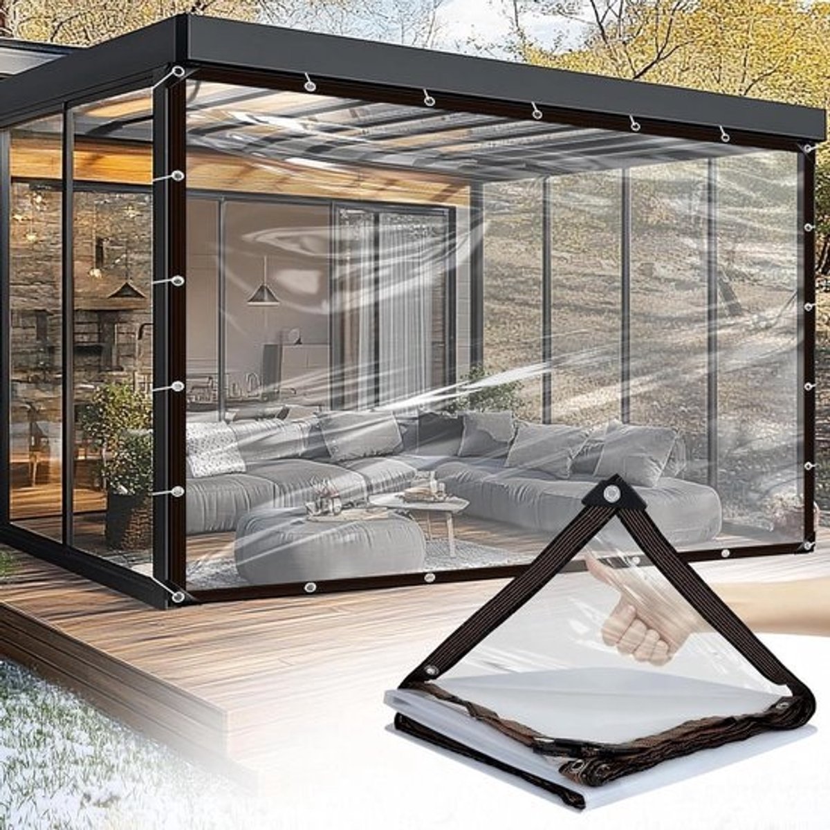 Transparant Dekzeil voor Buiten 3 x 4 meter - Waterdicht, UV-bestendig, Doorzichtig
