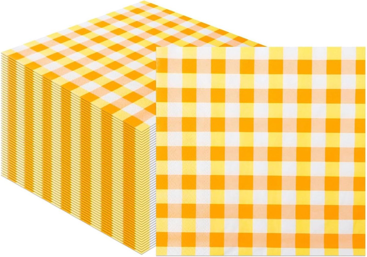 servetten, 40 stuks, 33 x 33 cm, wegwerpservies voor cocktails, barbecues, middagthee, restaurant, bar, picknick, feest, geel