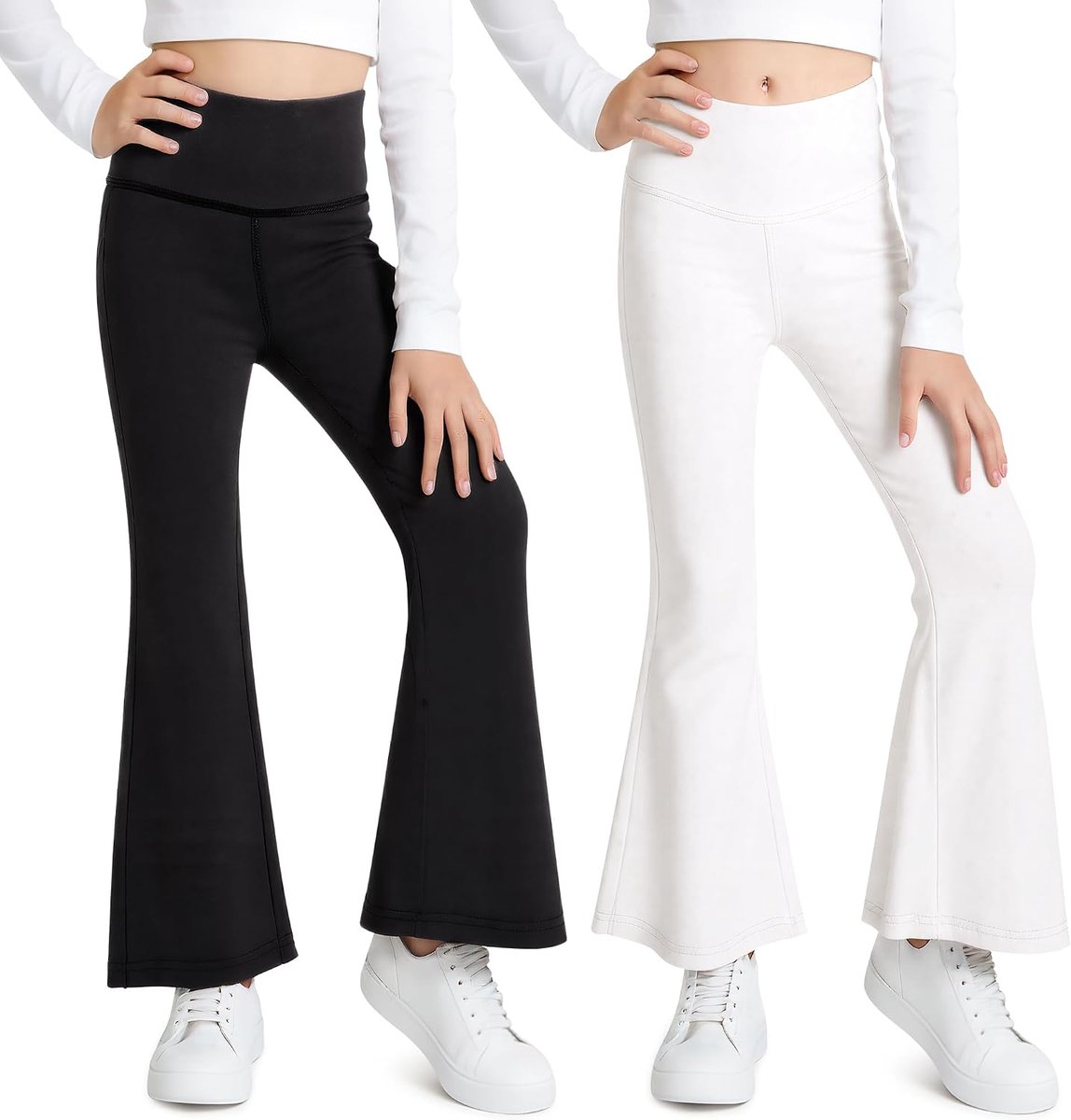Leggings Schlaghosen Flared Yogahose 2er Pack High Taille Schlag Sporthose Kinder Elastisch Sportleggings Ausgestellte Hosen Tanz Laufen Sport Aktivkleidung für 7-14 Jahre
