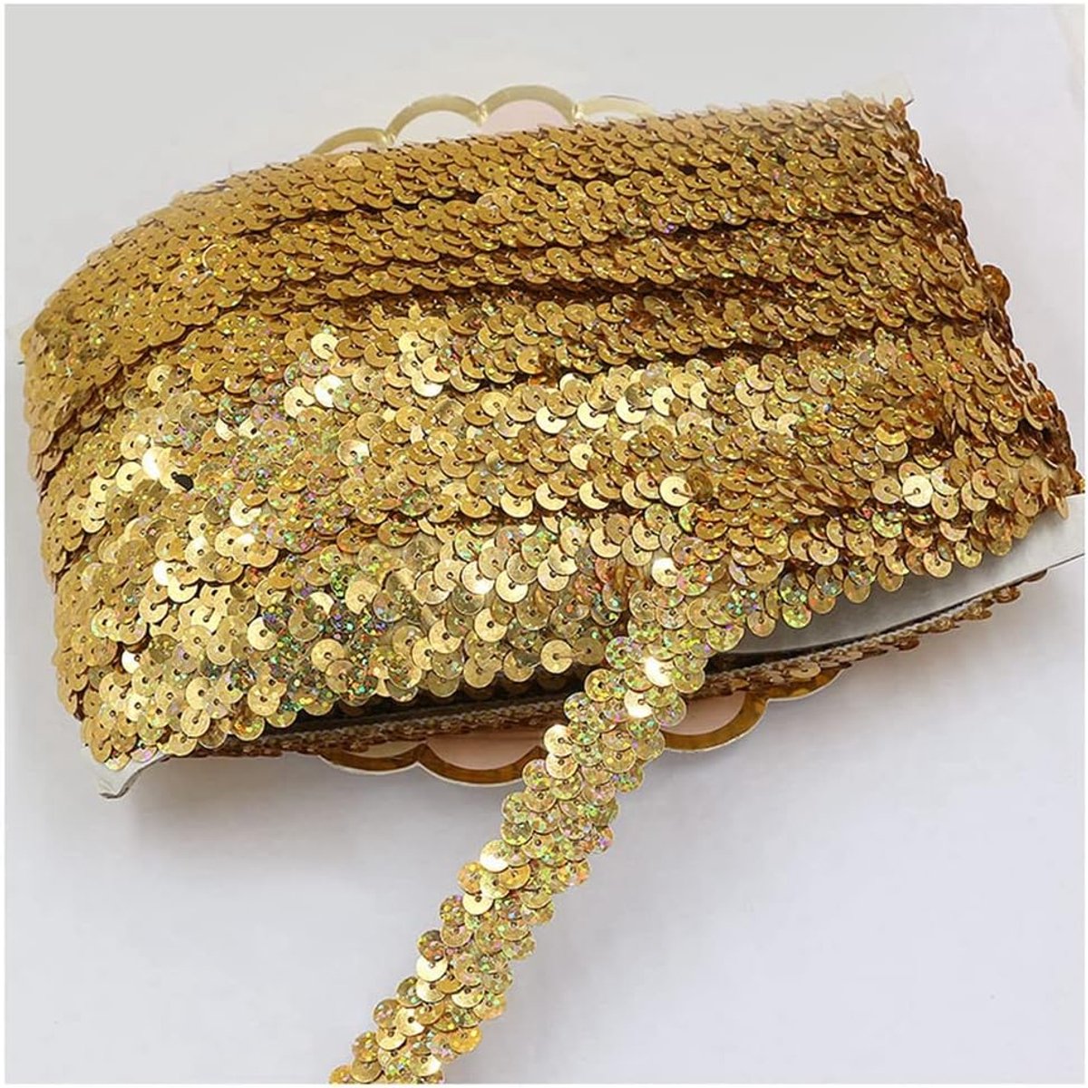 Paillettenband, elastisch, 2 cm breed, paillettenband, 2 rijen, paillettenboord, stoffen band voor doe-het-zelf naaien, kleding, handwerk, decoratie, lasergoud, 1#
