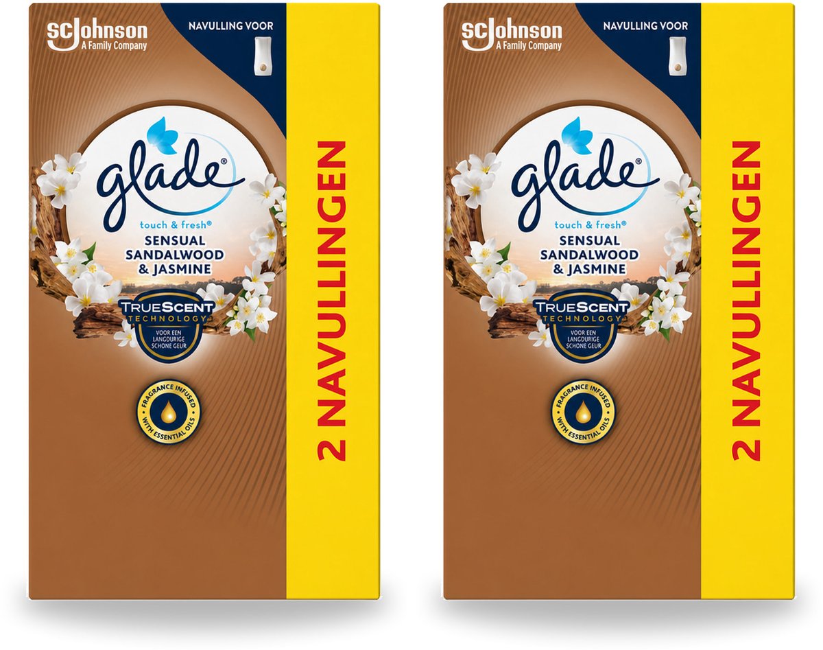 2 x Glade - Touch & Fresh Navulling - Sensual Sandelhout Jasmijn - 2 × 10 ml - Voordeelverpakking - 2 stuks