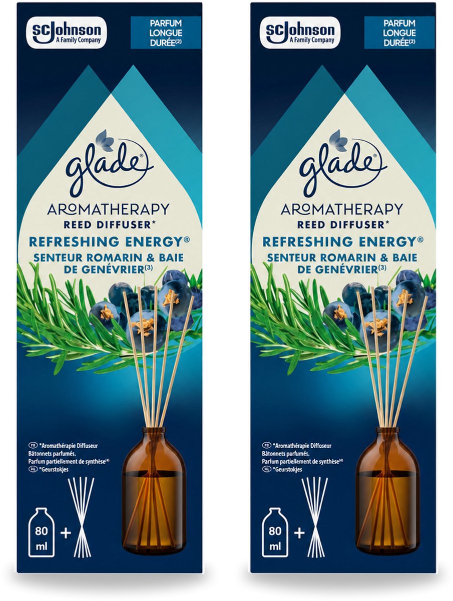 2 x Glade - Geurstokjes Verfrissende Energie - Aromatherapie Geurverspreiding - 80 ml - Voordeelverpakking - 2 stuks