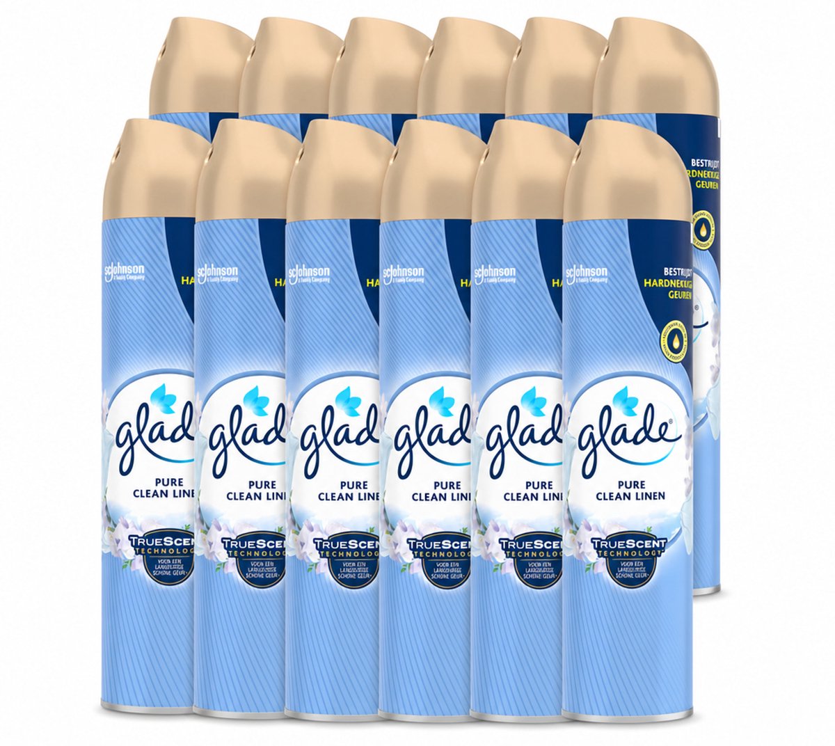 12 x Glade – Luchtverfrisser Spray – Pure Clean Linen – 300 ml - Voordeelverpakking - 12 stuks
