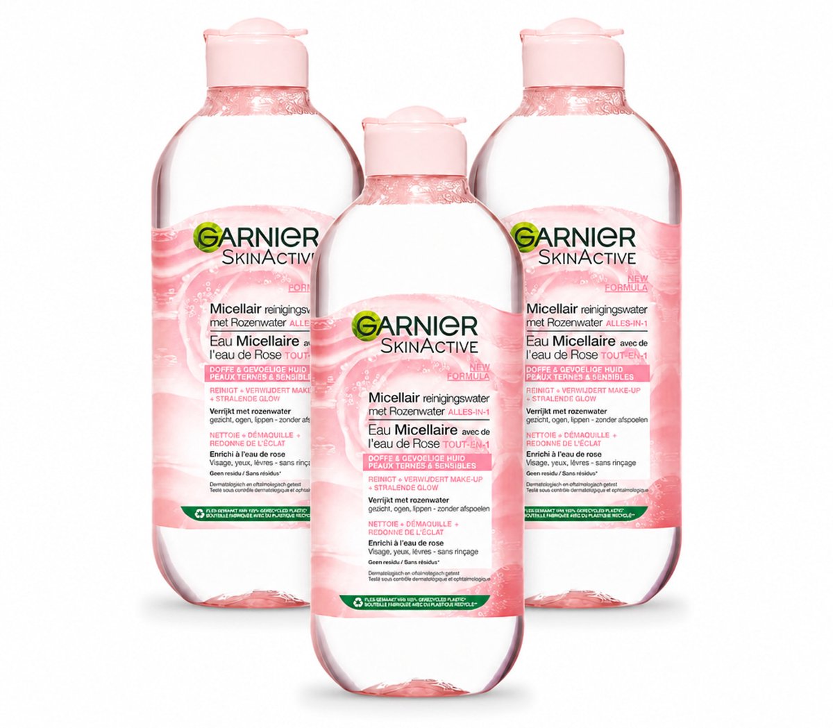 3 x Garnier - SkinActive - Micellair Reinigingswater - Rozenwater - Stralende Huid - 400 ml - Voordeelverpakking - 3 stuks