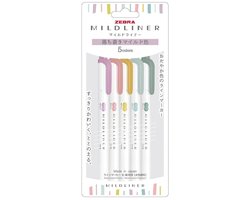 Zebra Mildliner Double Sided Highlighter – Set van 5 New 2025 Pastel Calm Colors
