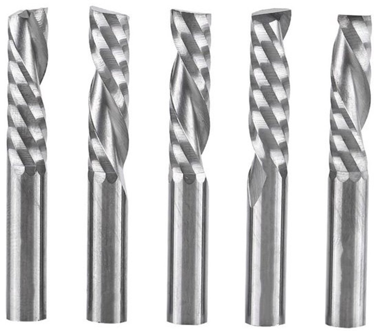 Set van 5 freesbits met 6mm shank voor CNC-routeren - hout, aluminium en kunststof