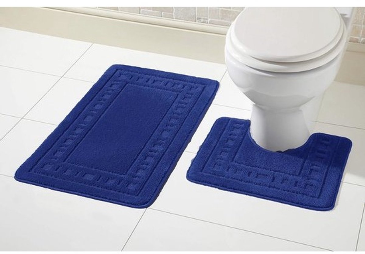 Badmat en wc-set - Antislip vloerkleed - Badkamer Inrichting - Set van twee - 50 x 80 cm - Marineblauw