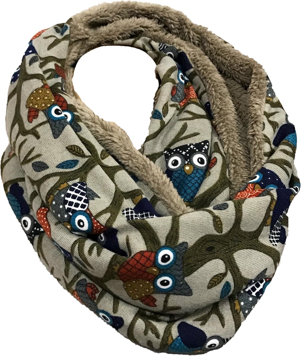 Wollige warme wintersjaal fleece uil UHU Kautz colsjaal ronde sjaal teddyvoering