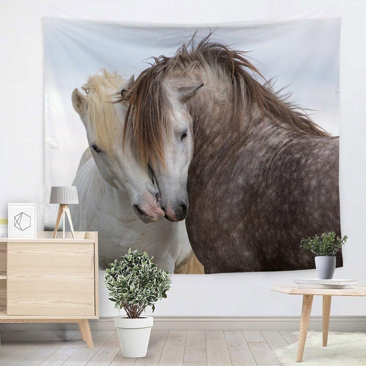 Horse Wandtapijt Palomino Paard met Lang Blond Mannelijk Haar en Staart Krachtig Wild Dier Thema Muur Opknoping voor Slaapkamer Woonkamer Dorm (Paard #6)