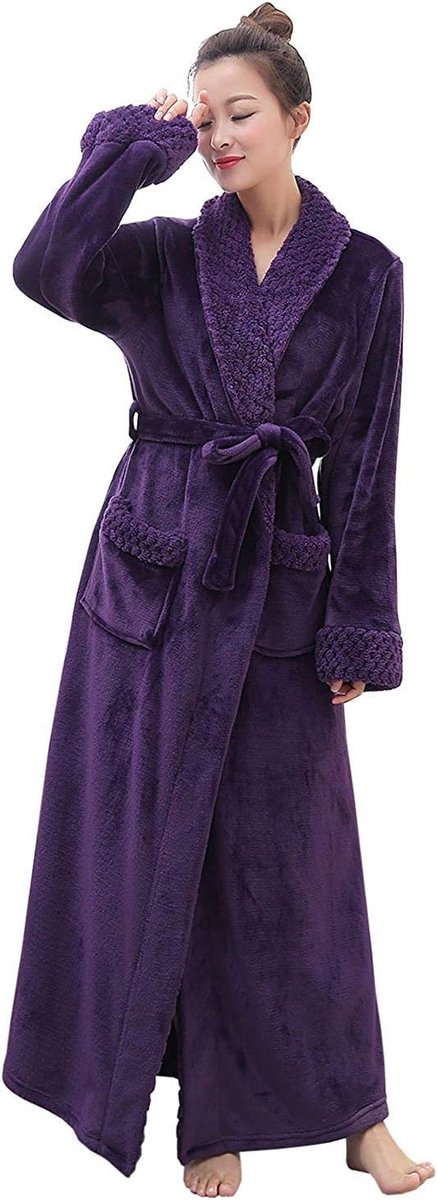 Badjas Dames Kamerjas Zacht en Super Pluizig, Dames Lange Koraal Fleece Winter Warm Badjas