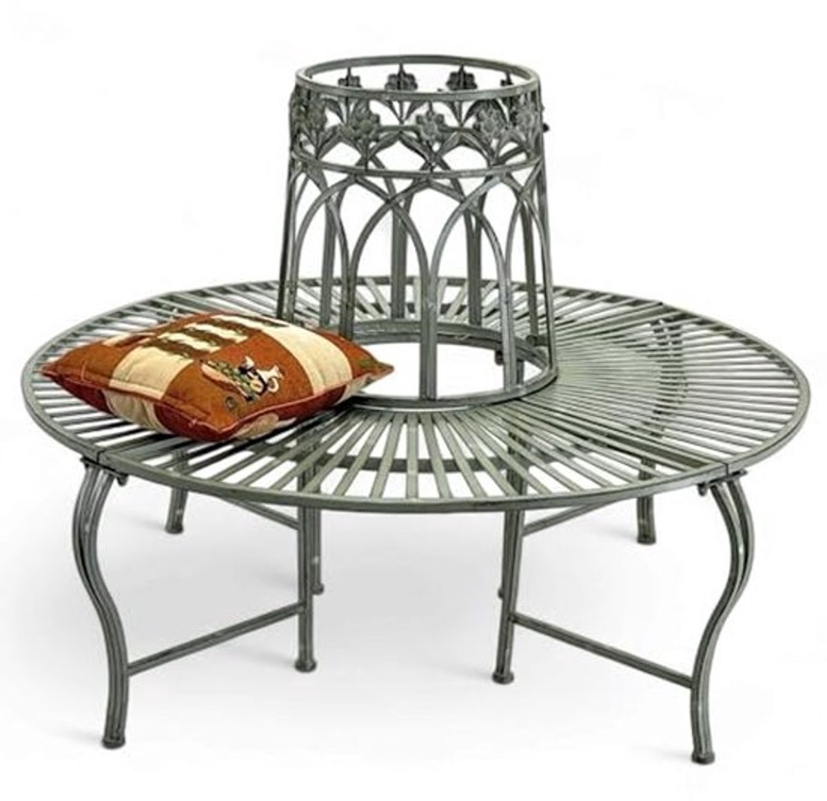 Ronde Metalen Tuinbank - Weerbestendig Grijs - Ø 120 cm - Antieke Stijl