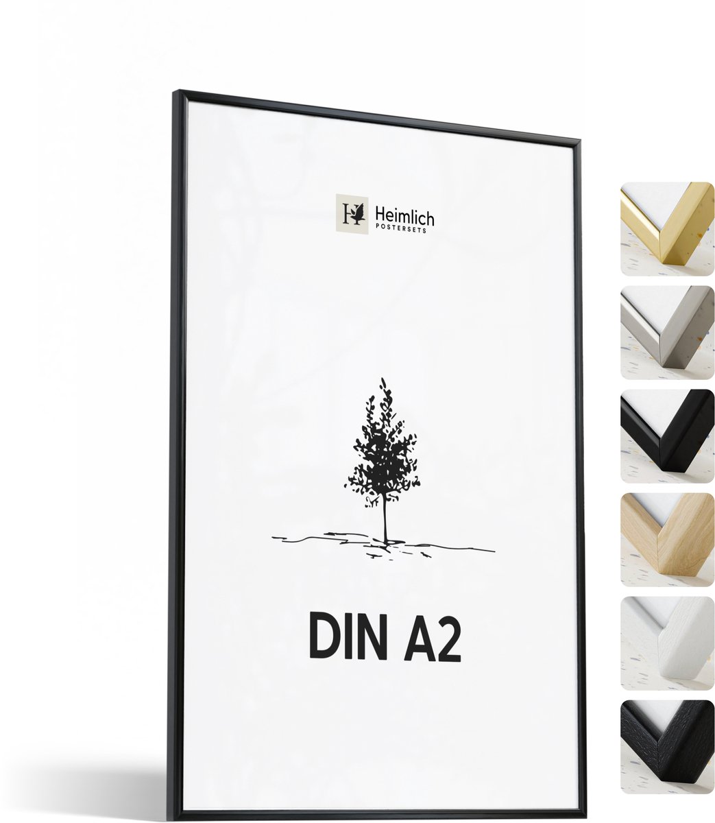 Heimlich Fotolijst A2 (42x59,4 cm) - Posterlijst Metaal Zwart - Wandhangend - Onbreekbaar Kunststof Glas