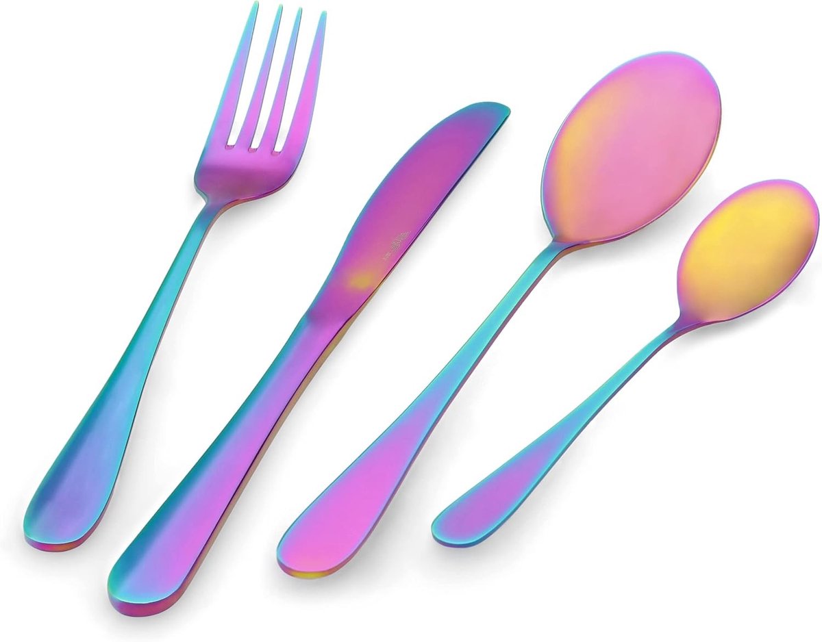 Bestekset regenboog - 24-delig - Roestvrij Staal - Compleet Servies voor 6 Personen - Kleurige Design