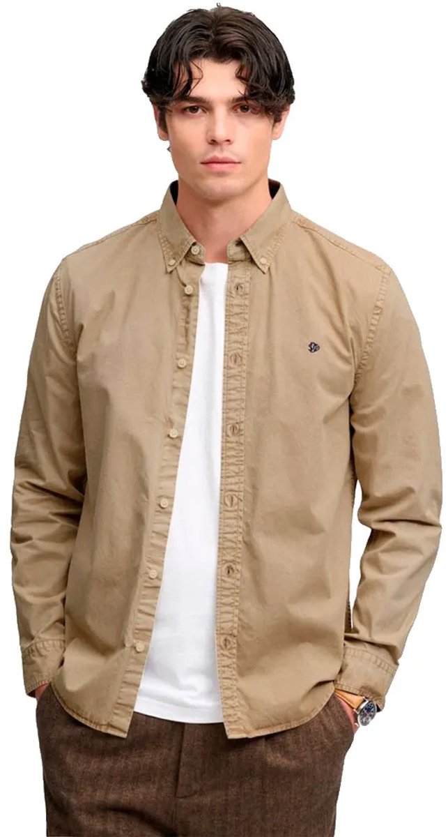 Superdry Garment Dyed Overhemd Relaxed Pasvorm Heren Lange mouwen shirts Verweerd Tan