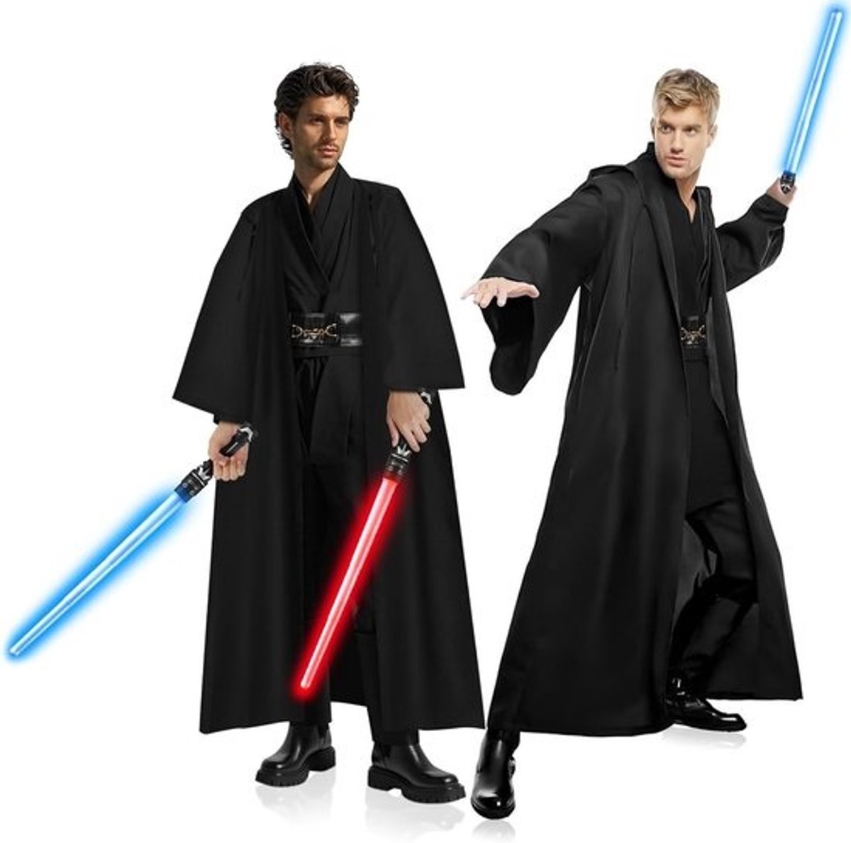 Jedi-kostuum voor mannen - Lichtgewicht zwarte Jedi-robe-set met cape en kap - Voor cosplay en Halloweenfeesten