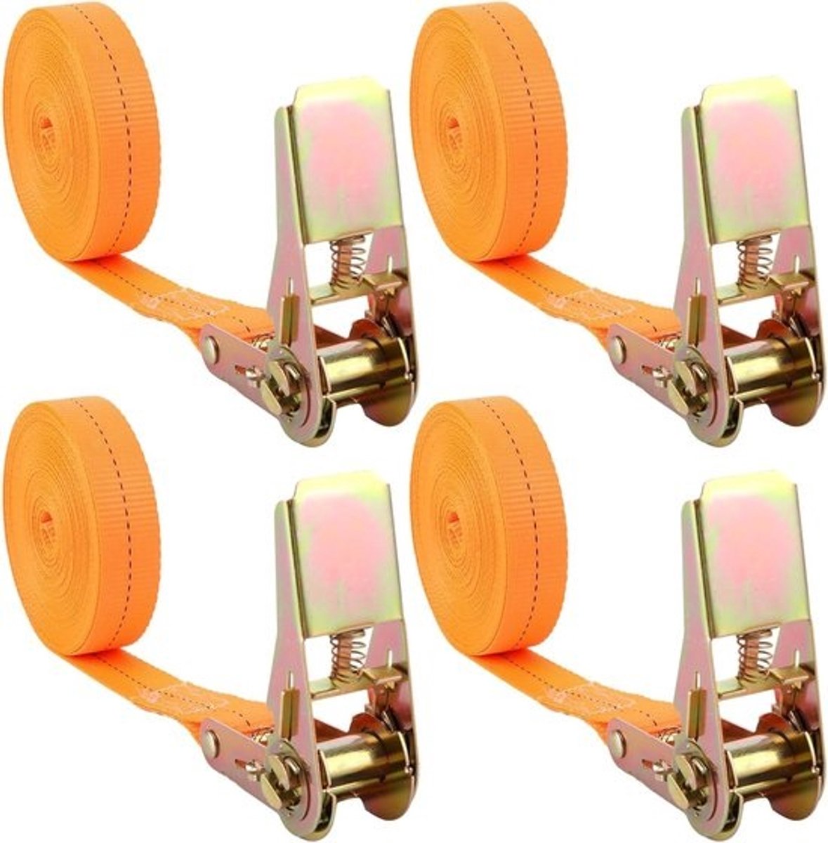 Set van 4 ratchet straps - 800 kg spanbanden, 8 m lang, 25 mm breed voor bagage, vracht en kamperen