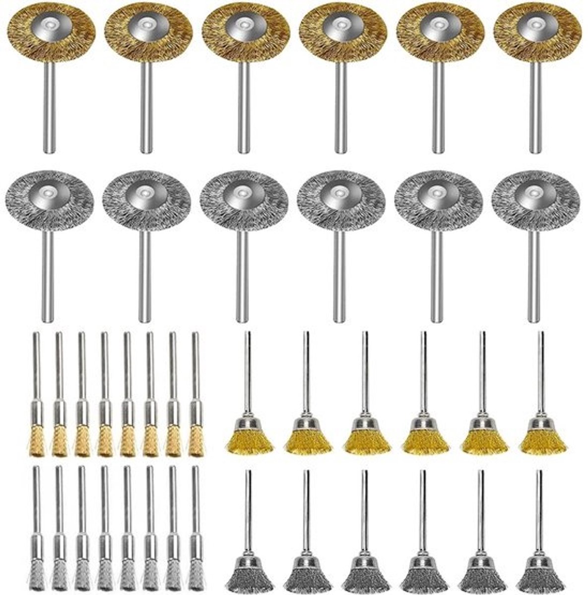 Complete Set van 40 Draadborstels voor Boormachines - Stalen Wiel-, Pot- en Penborstels voor Polijsten, Schuren en Reinigen met 3 mm Schacht