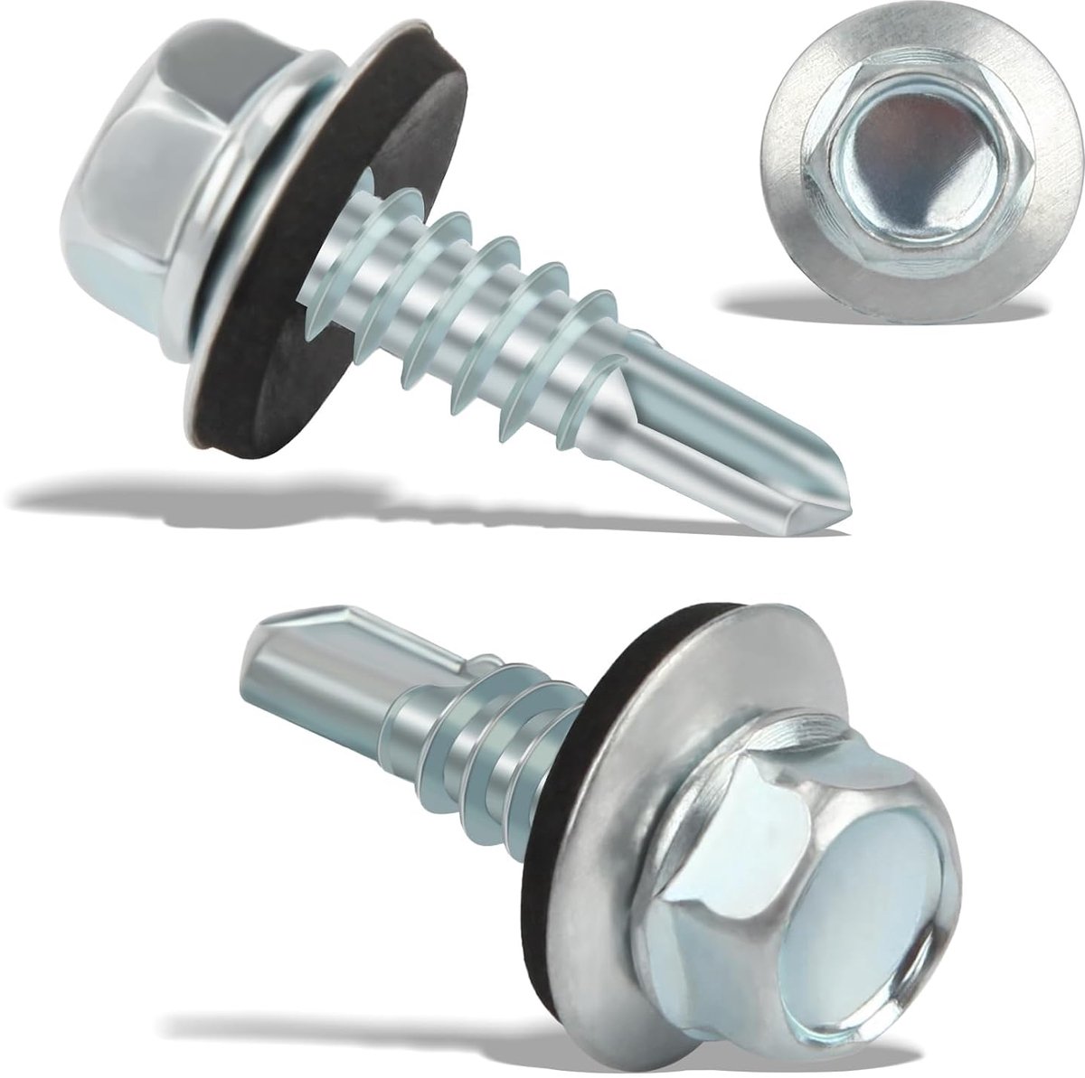 240 stuks zelftappende schroeven, 4,8 x 16 mm, trapeziumplaatschroeven, plaatschroeven met afdichting, boorschroeven, dakschroeven met afdichtschijf, spenglerschroeven, zelftappend (zilver)