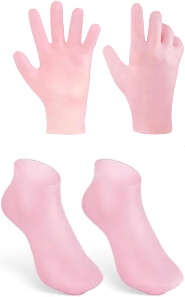 Sokken en handschoenen, 1 paar siliconen sokken voor voeten, 1 paar, vochtinbrengende siliconen handschoenen, spa, pedicure, hydraterend voor vrouwen, droge scheuren, voetverzorging