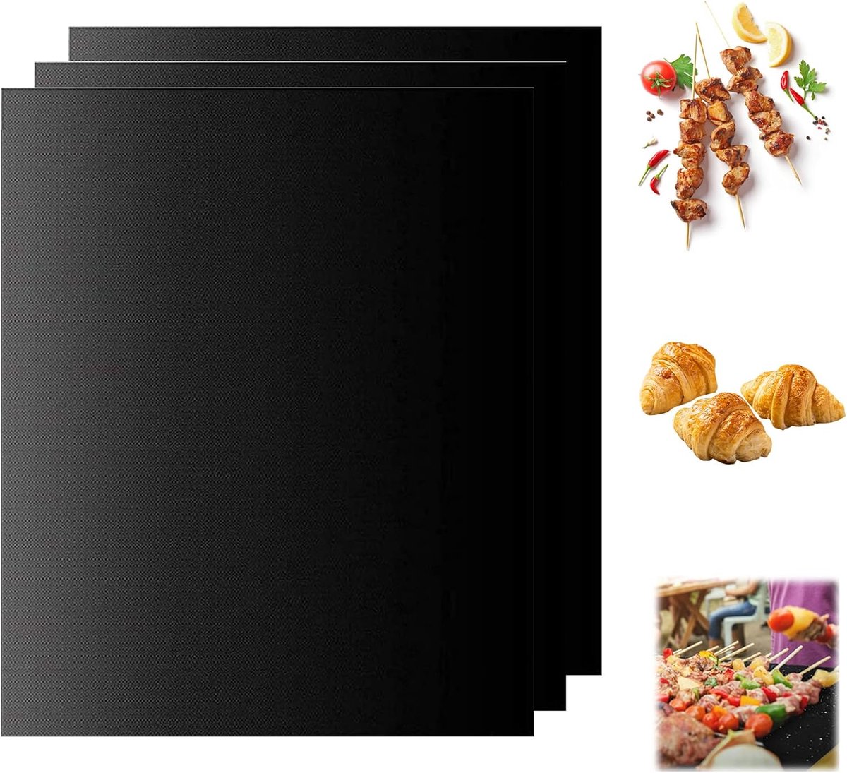 Grillmat voor gasgrill, 3 stuks, bakpapier, herbruikbaar, grillfolie voor gasgrill, grillmatten voor houtskool, bakonderlegger voor perfecte bakresultaten, voor de ovenvloer