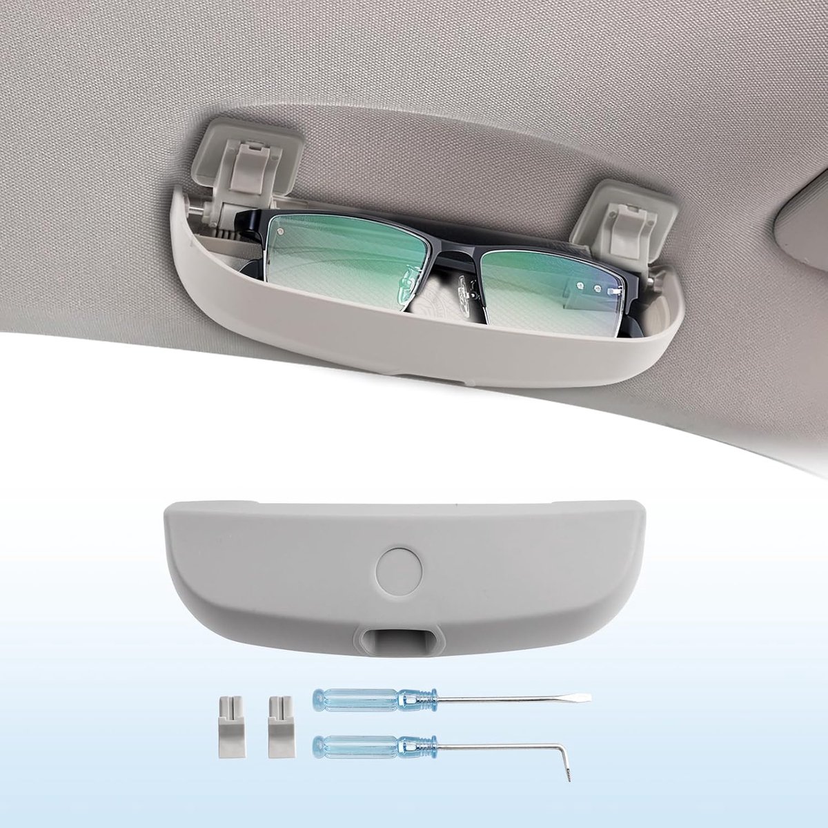 Brillenetui voor de auto, compatibel met Ford Puma MK2 ST Line X 2020-2025, zonnebrilhouder voor auto, brillenetui voor auto, Ford Puma, brillenetui (grijs)