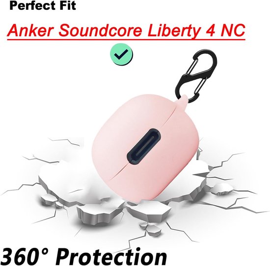 Hoes voor Anker Soundcore Liberty 4 NC tas, stootvaste beschermhoes en huid beschermhoes voor Anker Soundcore Liberty 4 NC met sleutelhanger (roze) — afbeelding 4