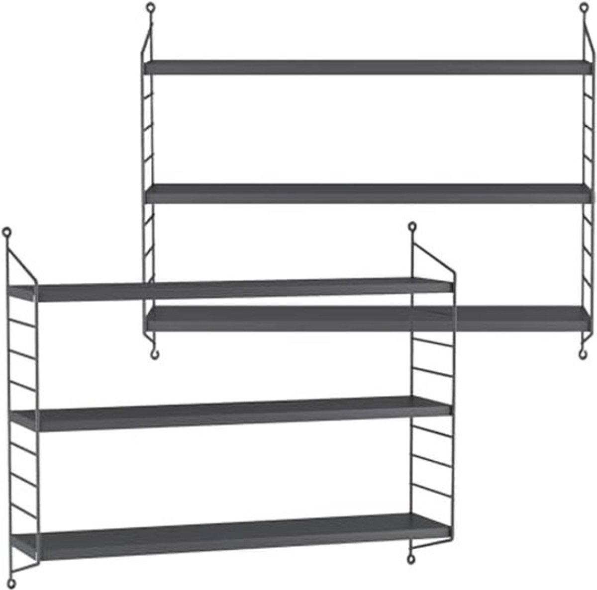 Wandrekken Set van 2 met 3 Verstelbare Planken - Donkergrijs Staal 50x60x15 cm