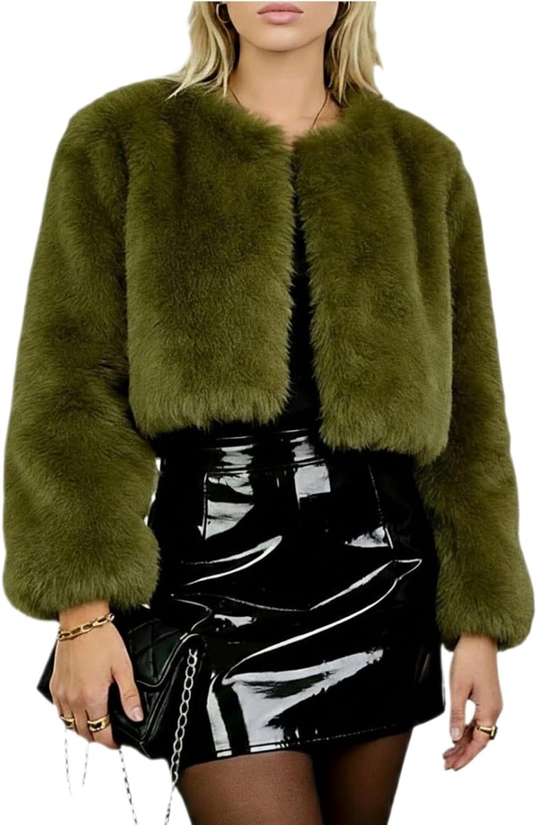 Damesmantel van imitatiebont, warm, cropped jas voor avondjurken, elegante formele jas voor dames, luxueus pluizig kunstbont wintermantel