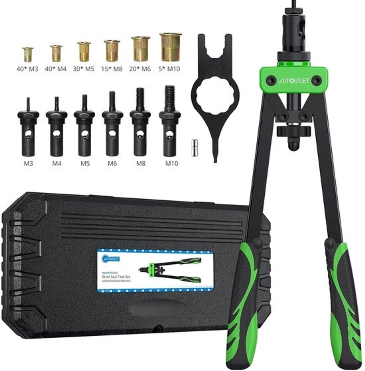 Professionele Klinknagelpistoolset 14" met 150 Klinknagels en Chroom-Molybdeenstalen Mandrellen