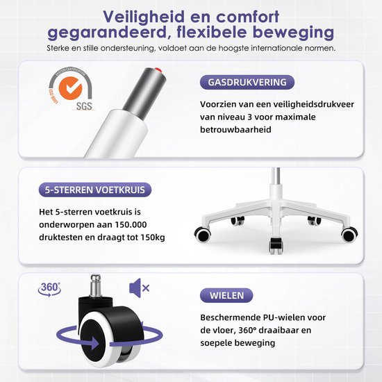 Zwarte bureaustoel met 5-sterrenvoet, gaslift en beschermende PU-wielen.