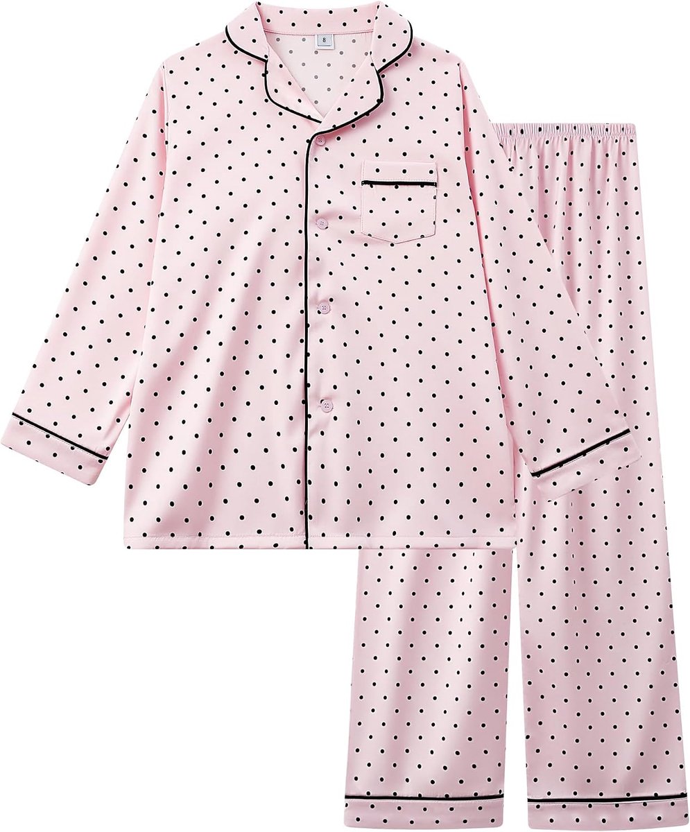 Pyjama voor meisjes, imitatie zijde, lange mouwen, nachtkleding, satijn, tweedelige pyjamaset