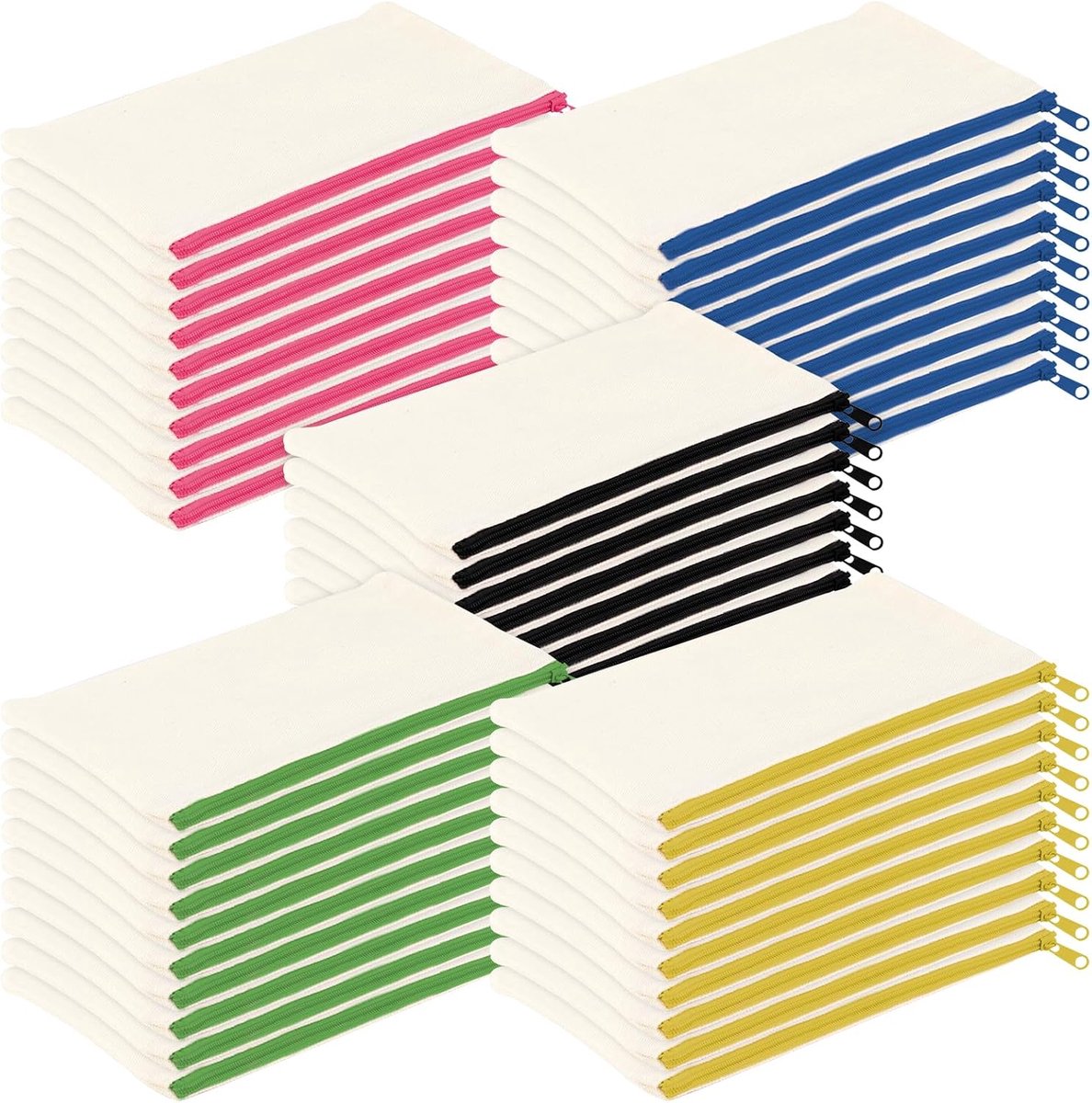 50 stuks kleine stoffen zakjes om te beschilderen, 21 x 12 cm, doe-het-zelf blanco stoffen zak met ritssluiting, kleurrijk, reis-cosmeticatas, etui, stoffen etui om te beschilderen, voor