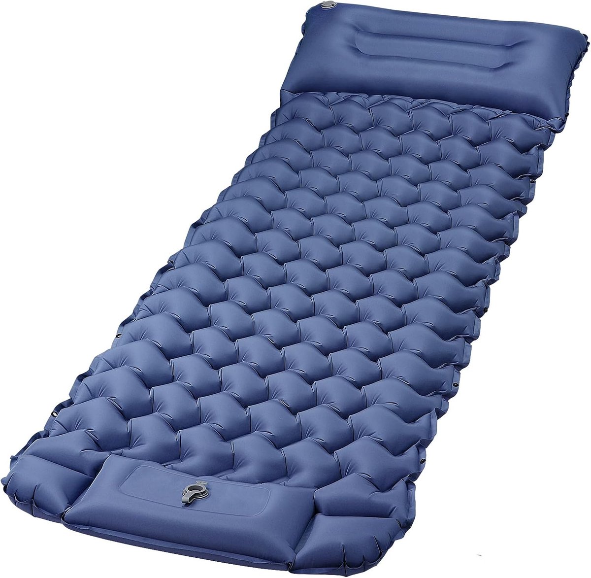 Zelfopblazende matras voor eenpersoonsbed, opblaasbaar matras voor camping, ultralicht met kussen, trekkingmatras met geïntegreerde voetpomp, tentmatras 68 x 198, blauw
