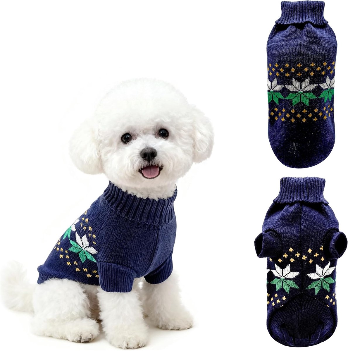 Kleine hondentrui voor kleine honden, kersttrui met rolkraag voor puppy's, warme, zachte huisdiertrui voor chihuahuas, dwergpoedel, marineblauw, XS