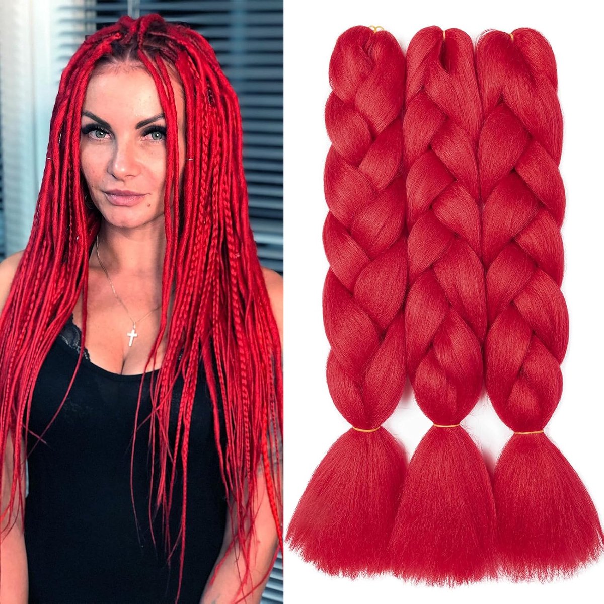 Synthetisch Haar voor Vlechten 3 Stuks Ombre Braids Extensions Kanekalon Braiding Haaruitbreiding Vlecht Afro Crochet Box Braids Haarvlechten 300g, Rood