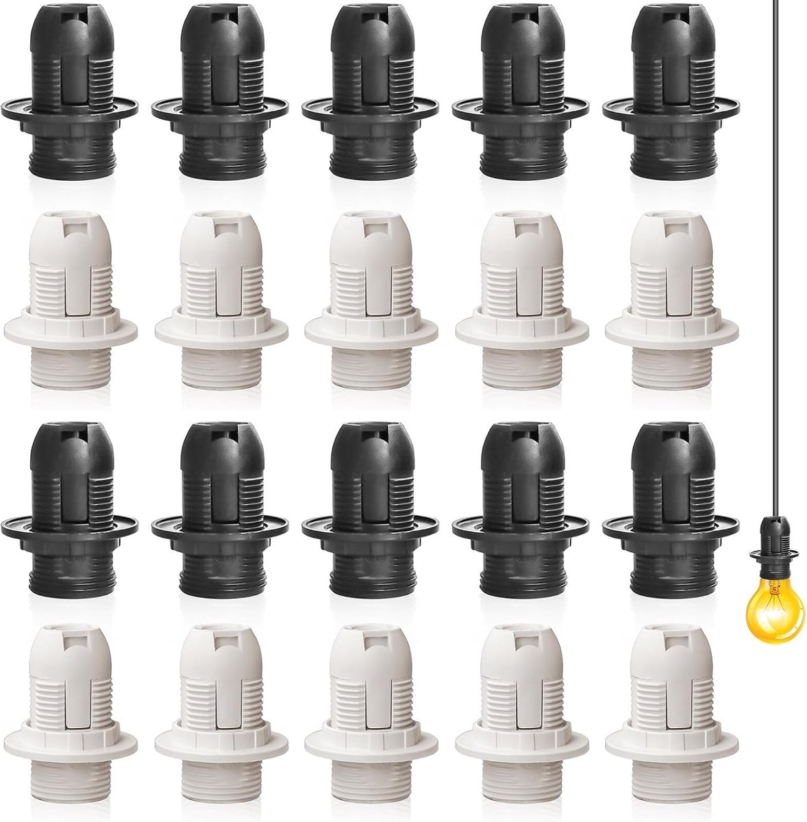 20 stuks vintage solide lamphouder E14, bakeliet-fitting, gloeilamphouder, Edison retro schroefadapter voor lampen (10 zwart + 10 wit)