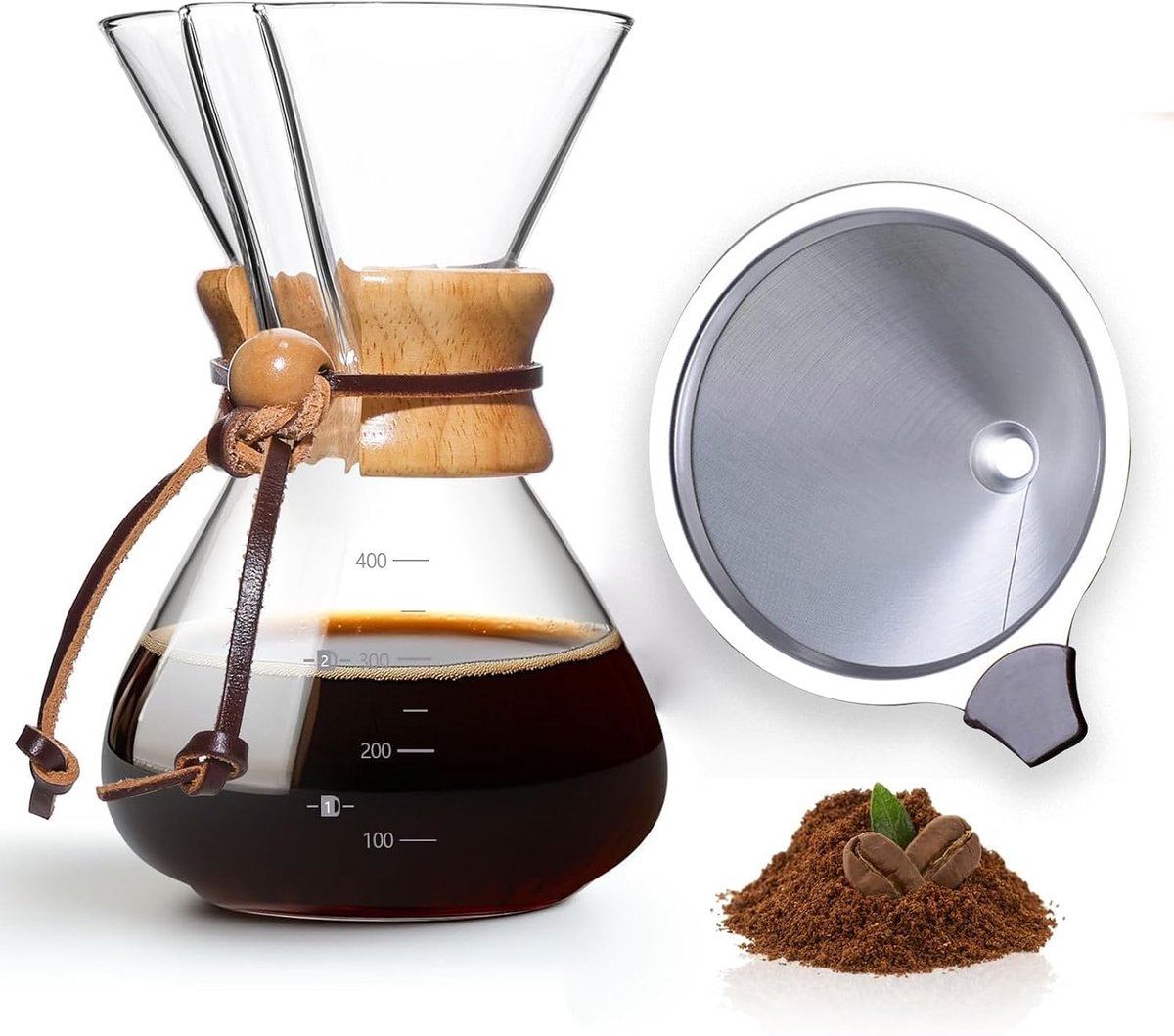 Koffiezetapparaat, handmatig koffiezetapparaat met filter, vaatwasmachinebestendig, 3 kopjes, 400 ml