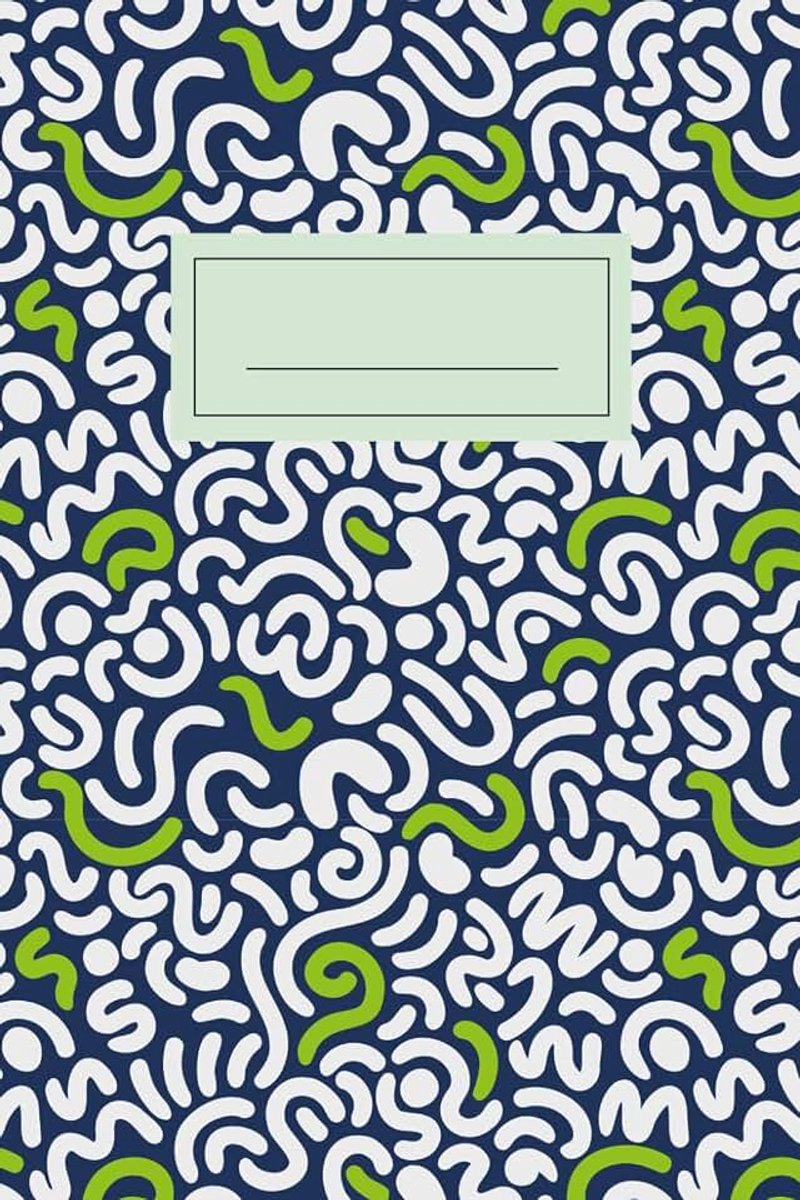 Astratto: Taccuino formato 6x9 pollici (simile A5) con 120 facciate e 60 pagine a righe | Copertina blu e verde acido ... nome | Design moderno per studenti e creativi