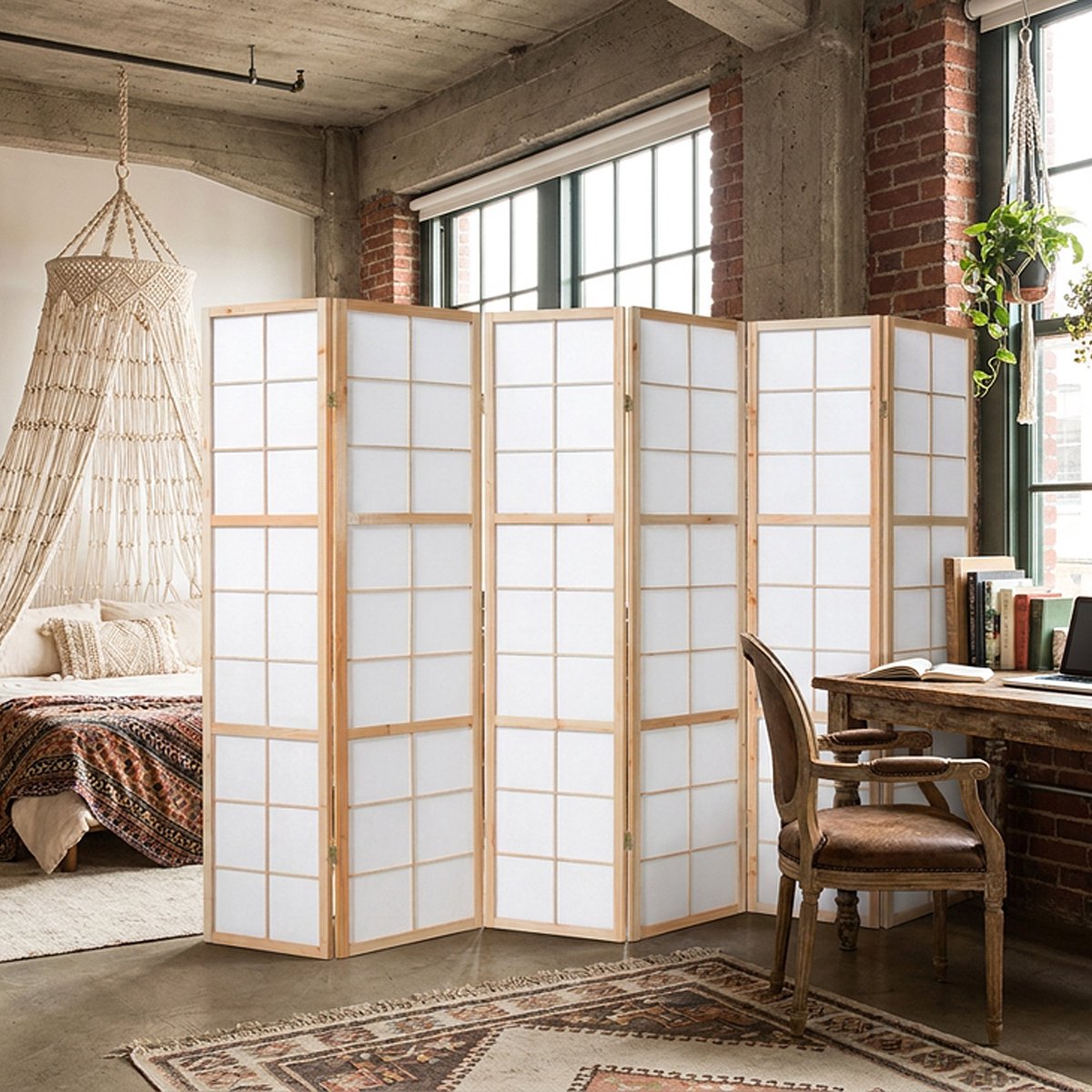 Homestyle4u Kamerscherm 6 panelen - 264x175 cm - natuur - 6-delig - Shoji