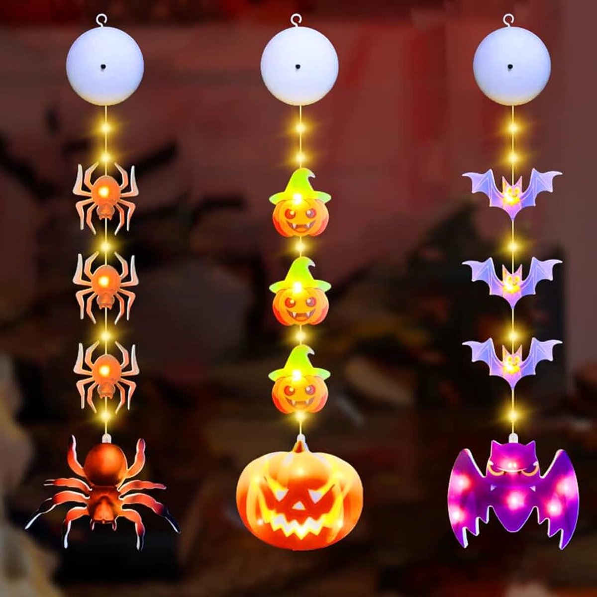 Lichtsnoer, 3 stuks, Halloween-lichtketting, pompoenverlichting, Halloween-raamverlichting, voor carnaval, themafeest, Halloween