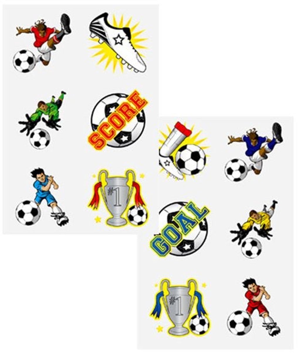 Afwasbare voetbal tattoos voor kinderen, 6 stuks per vel