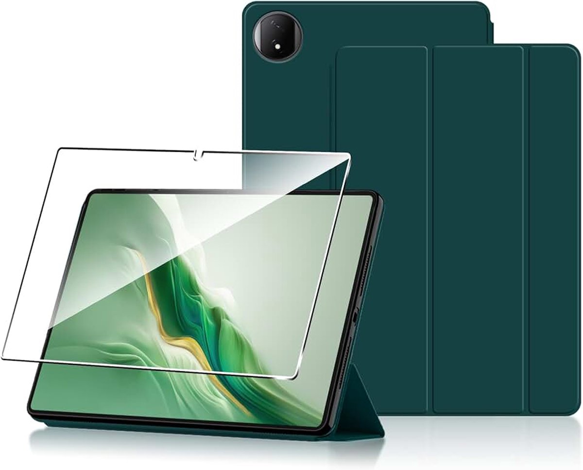 Beschermhoes voor Honor MagicPad 2 12,3 inch 2024 hoes + 1 stuk gehard glas, rubber, bescherming, ultradun, schokbestendig, krasbestendig, TPU, flexibel, groen