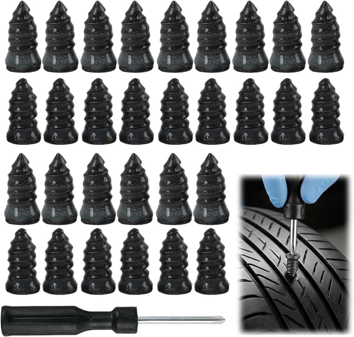 Bandenreparatiespijkers, 60-delige universele set met schroevendraaier, snelnagels voor reparatie van banden van auto's en motorfietsen, geschikt voor Tubeless voertuigen en biedt een