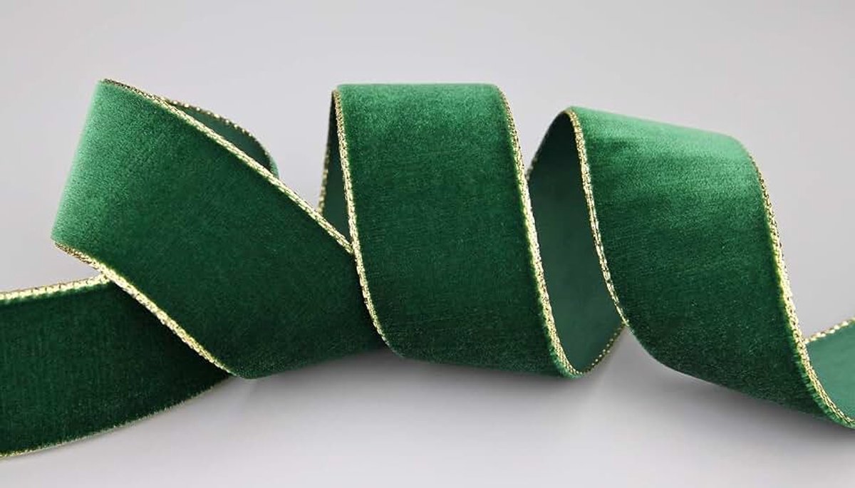3 m x 36 mm fluwelen lint 621G donkergroen goud fluweel met gouden rand groen dennengroen fluweel velours cadeaulint elegant geschenklint decoratie Kerstmis lint naaien