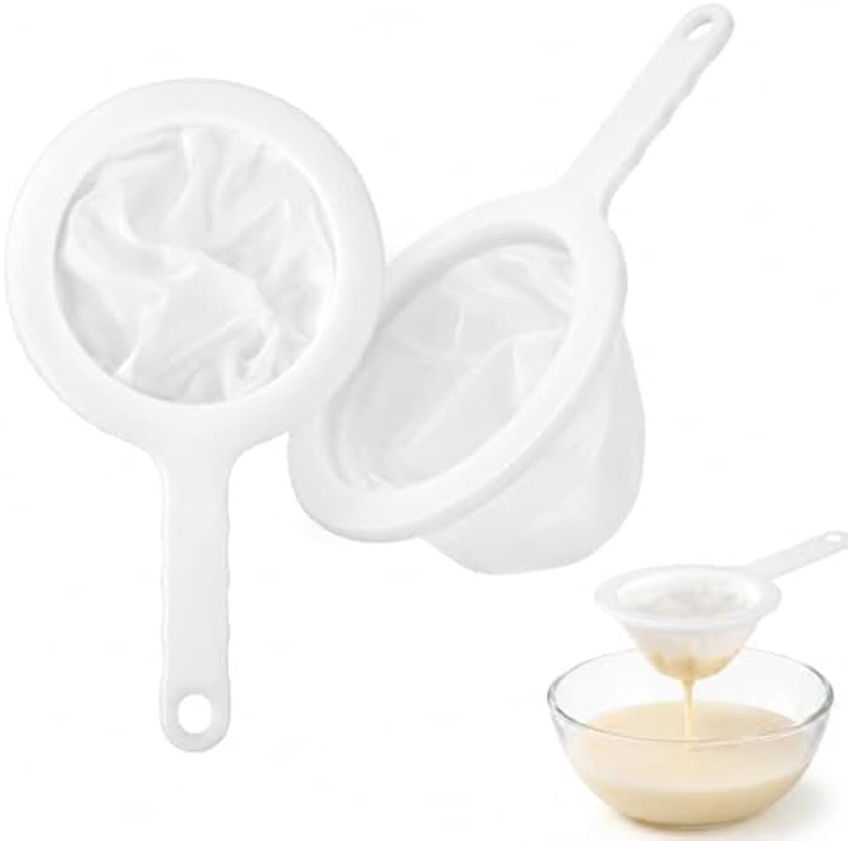 2 stuks zeef kunststof zeef voor kefir, haarzeef, fijne zeef | 200 mesh plastic zeef, plastic zeef, voor sap, koffie, melk, yoghurt, melkzuurwijn en honing