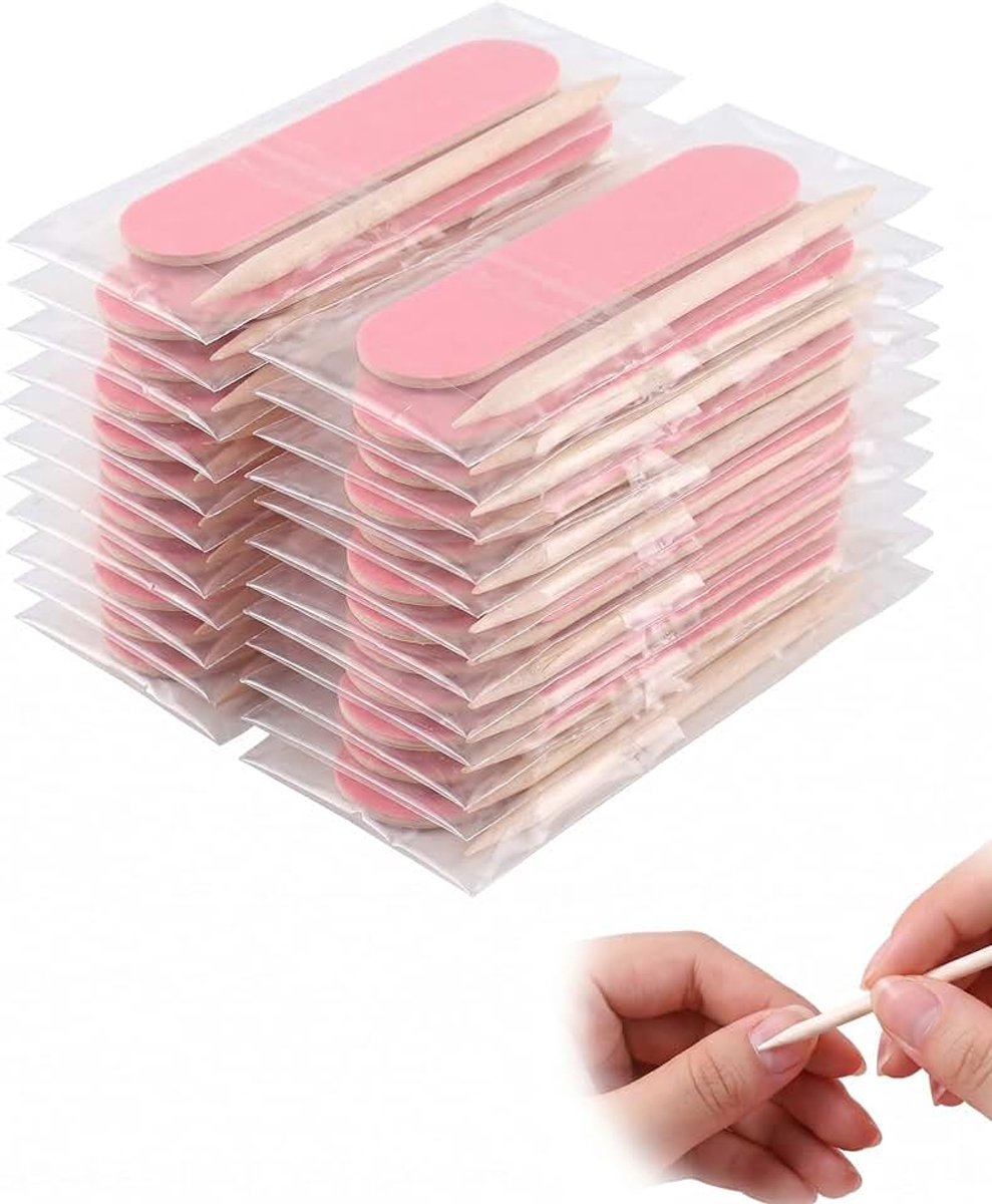 Nagelvijlen en sinaasappelstokjes, 40 stuks, dubbelzijdig, professioneel voor manicure, pedicure, gelnagels, acryl en nagelriemverzorging.