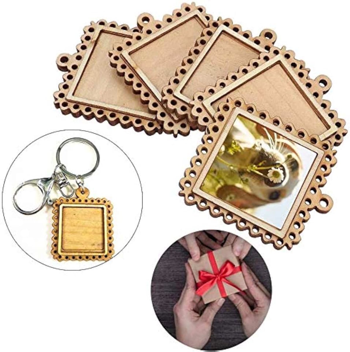Fotolijst Set van 5, Rechthoekig Reliëf Mini Formaat 5,1x4,1 cm – Decoratieve Sleutelhanger Fotolijstjes voor Kleine Foto's, Zelfgemaakte Cadeaus, Kerstboomhangers en Vintage Woondecoratie