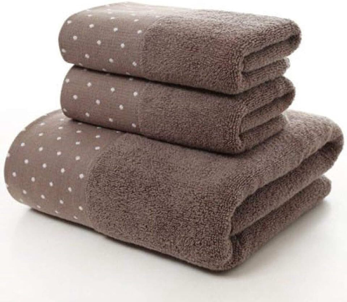 Badhanddoek, badhanddoek, set voor badkamer, 2 handdoeken, 1 badhanddoek voor volwassenen, wit, bruin, grijs badstof, reishanddoek, bruin, 3 stuks, handdoekenset