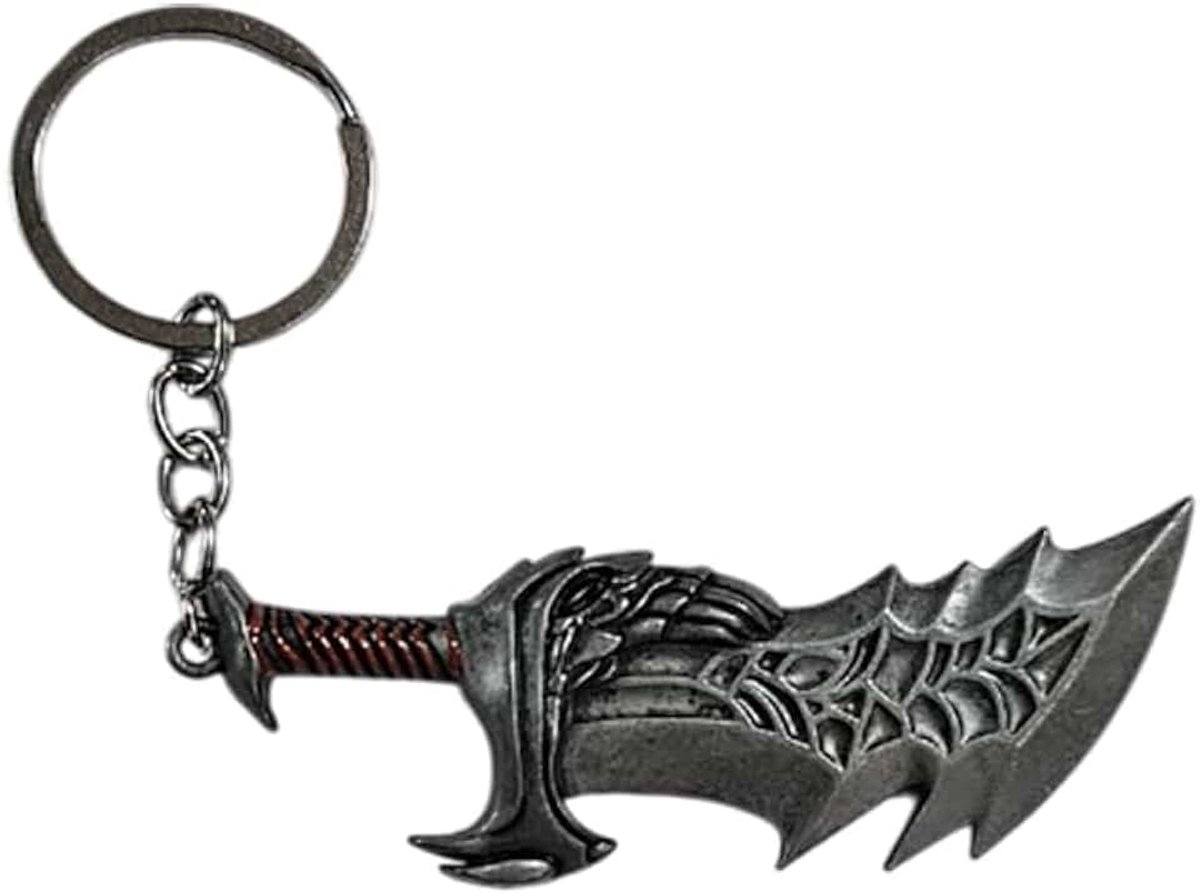 Sleutelhanger van de chaos van metaal 9,5 cm - God - krijger - messen, Grijs, XL